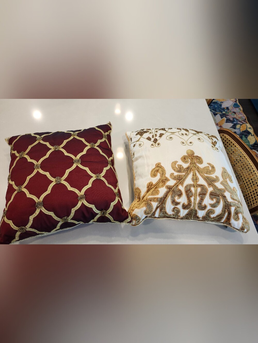 Pier 1 Beaded Pillows With Gold Thread